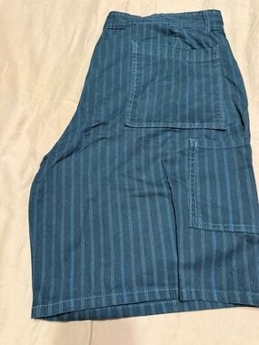OP Black Pinstripe Pants with Blue Waistband Accent